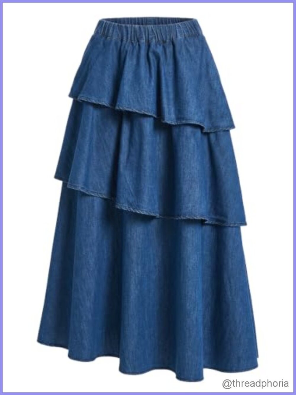 Tiered Denim Maxi Skirt Elastic High Waist Long Jean Skirt Pockets